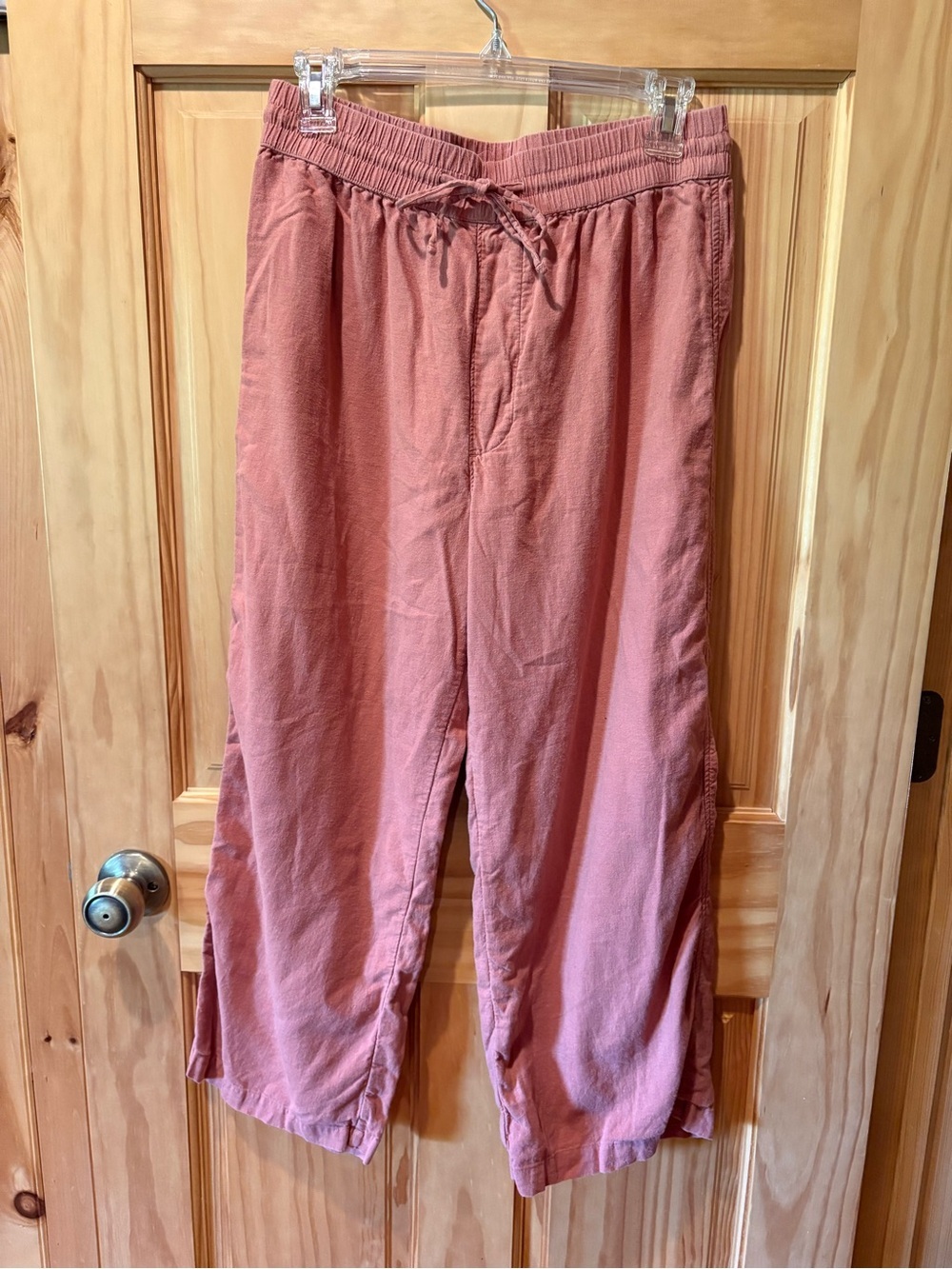 Abercrombie & Fitch Drawstring lined Pants linen blend in Dusty Pink